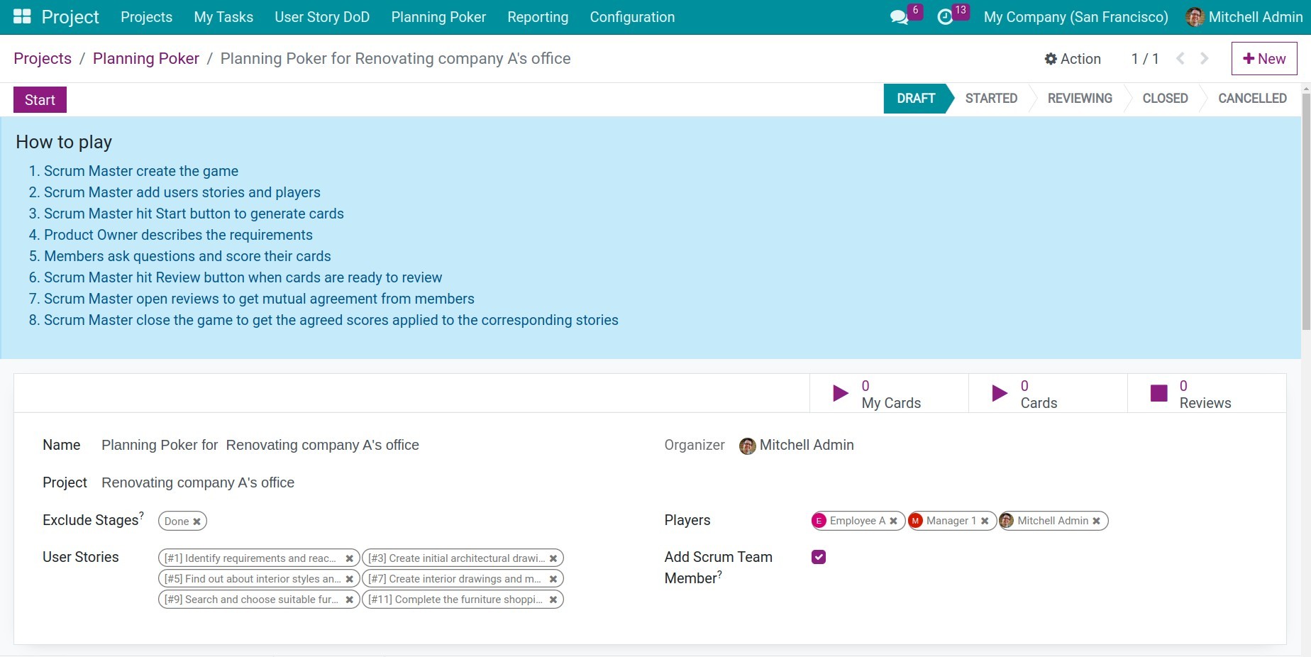 Create planning poker for Scrum Project