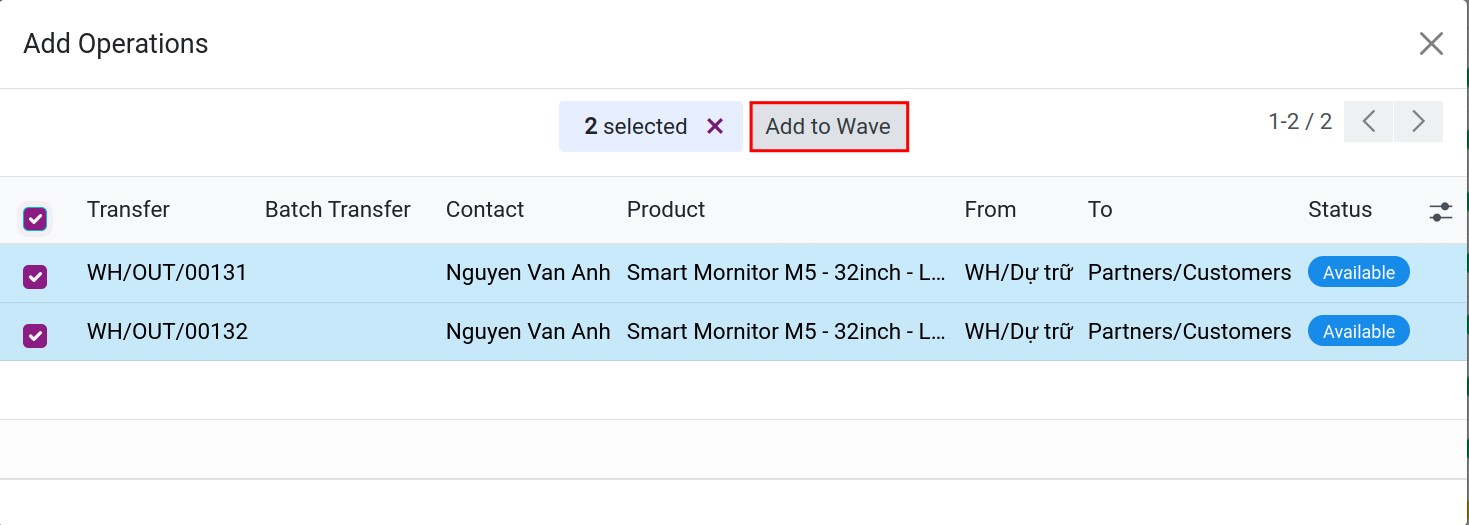 Add transfers to wave transfer