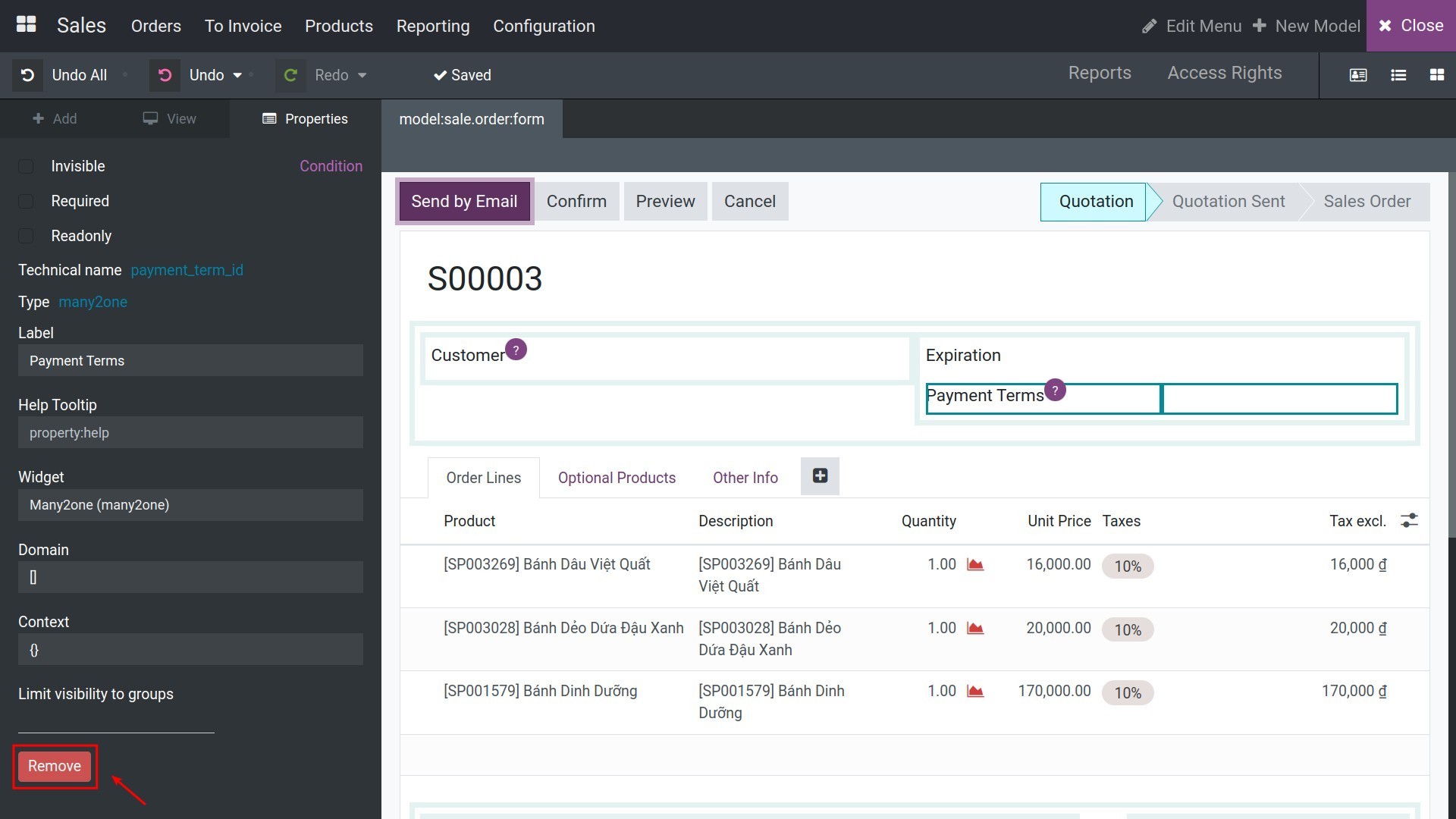 Remove a field using Viindoo Customize app
