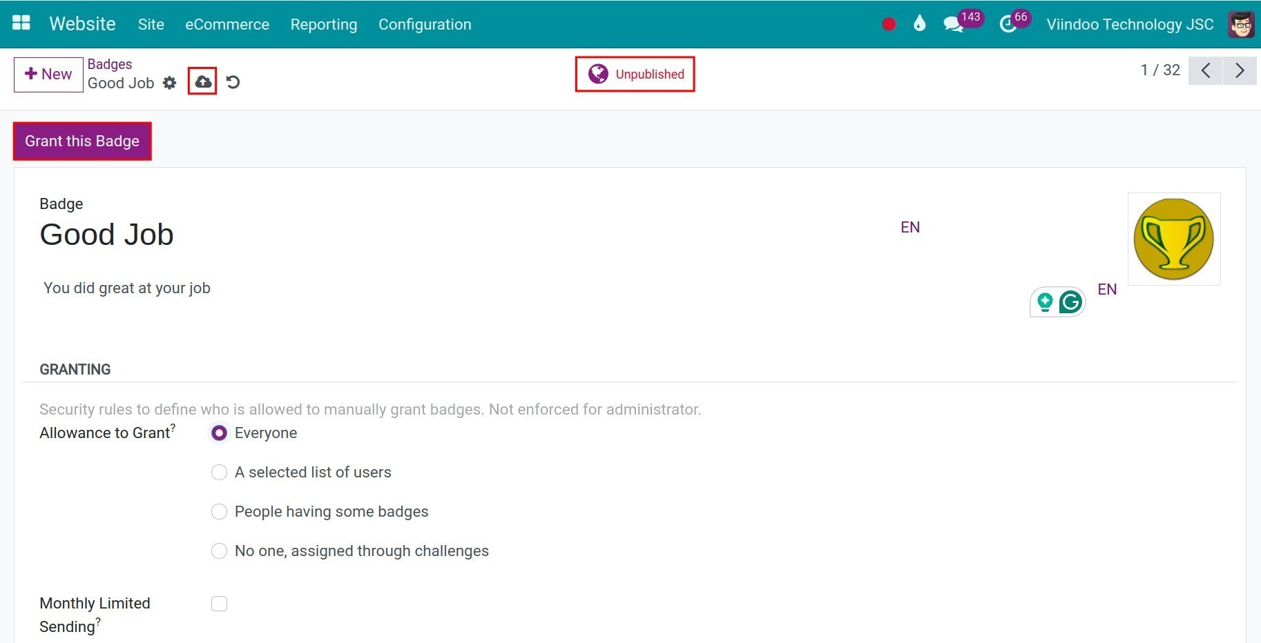 Save and publish the badge.