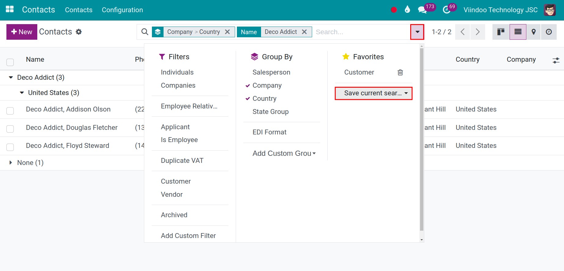Hit on the button to save the current filter