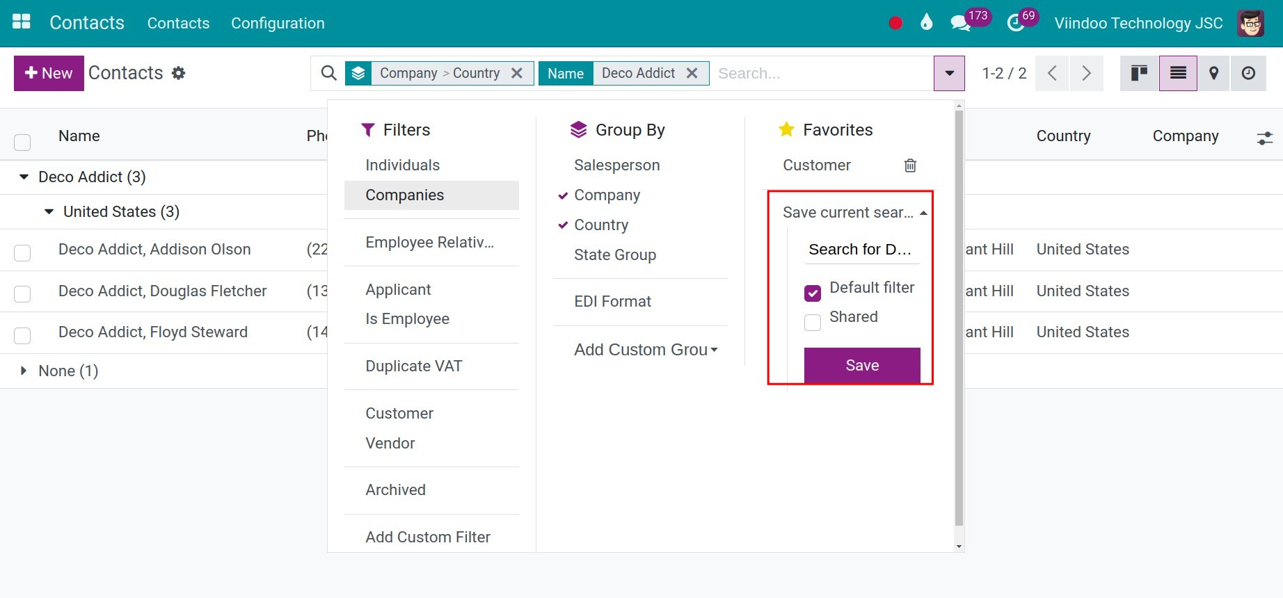 Editing and saving the current filter