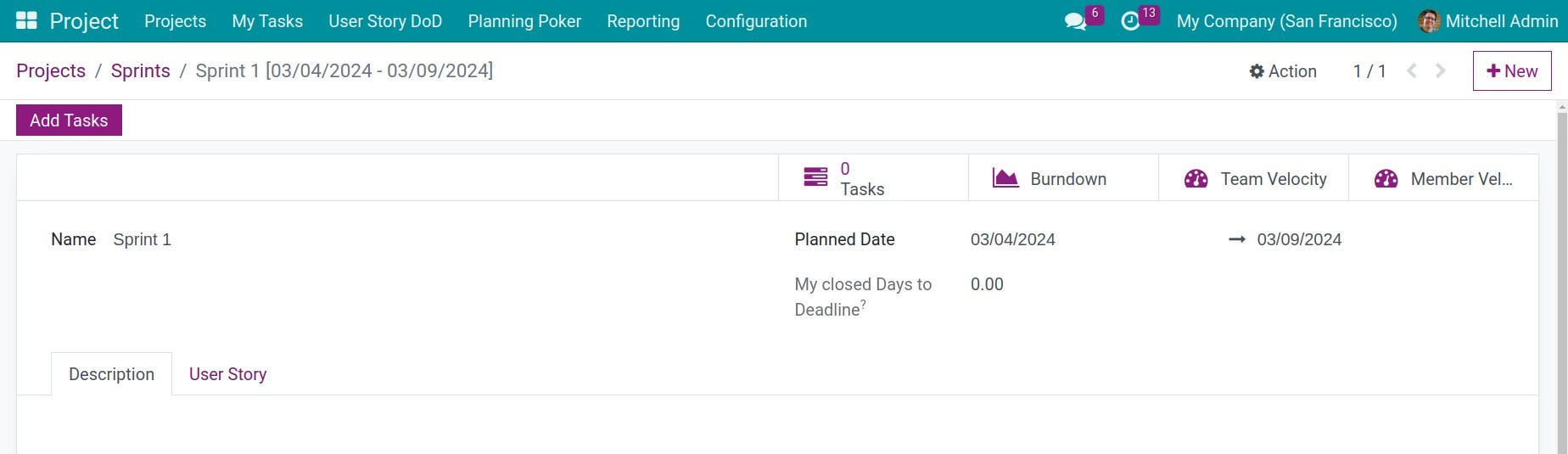 Tạo sprint cho dự án