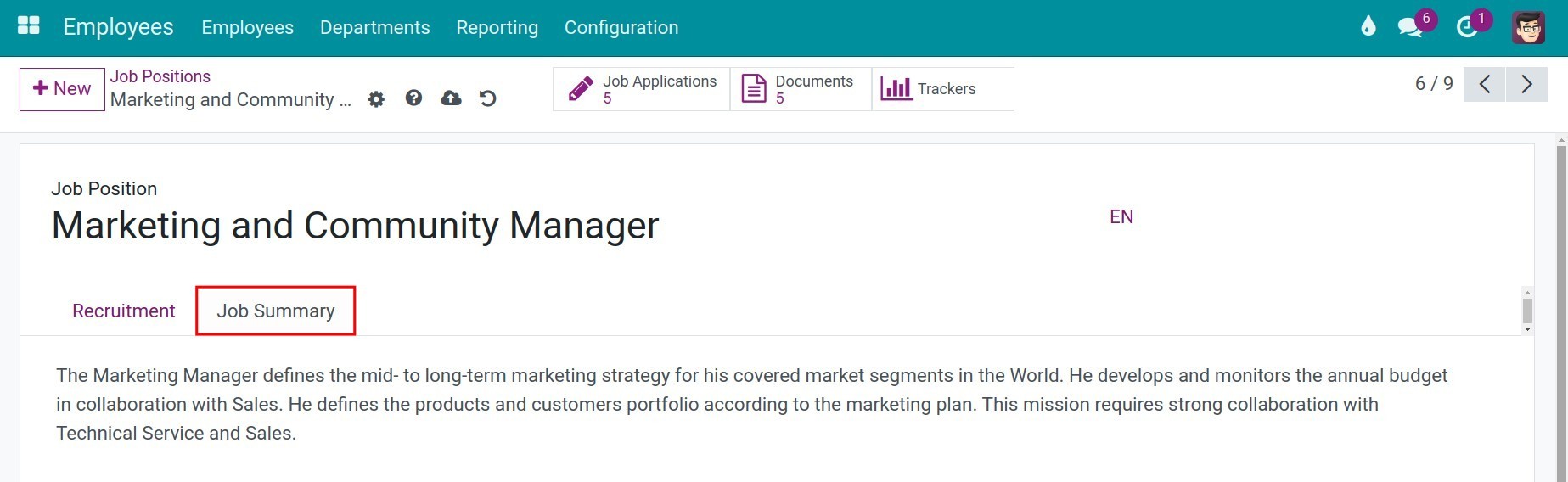Job Descriptions tab on Viindoo’s view