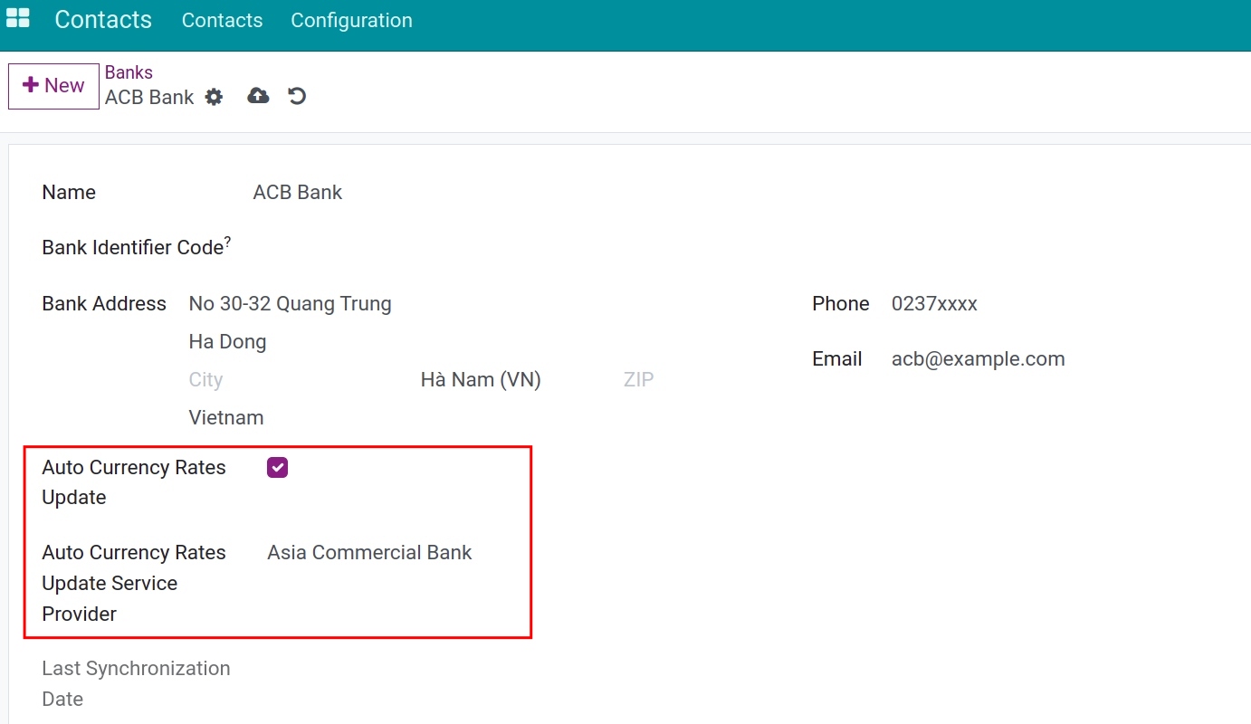 Enable and auto update the exchange rate ACB Viindoo