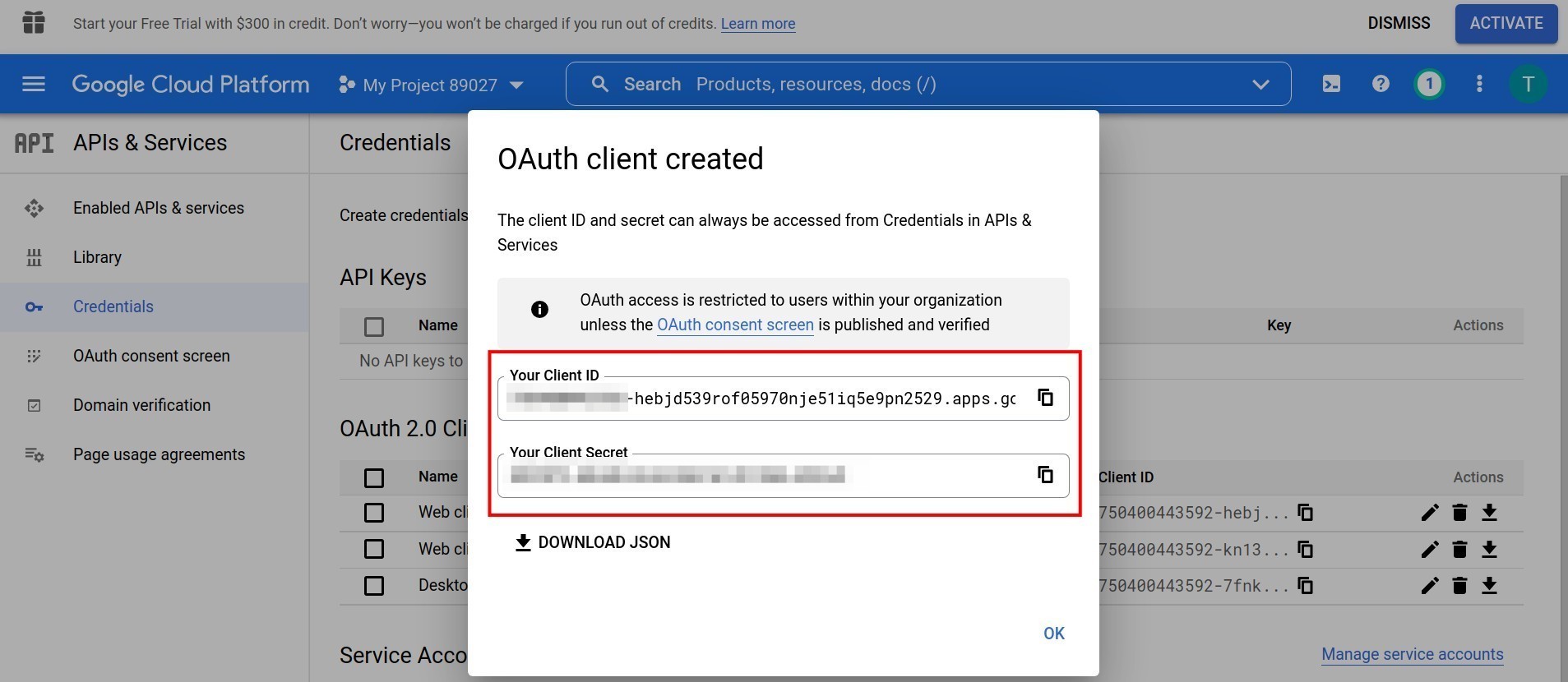 Client ID và Client Secret