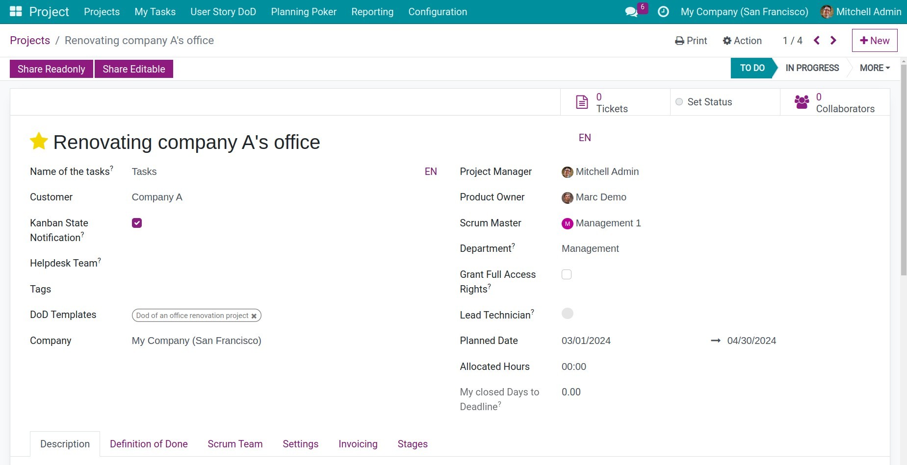 Create a project in Viindoo software