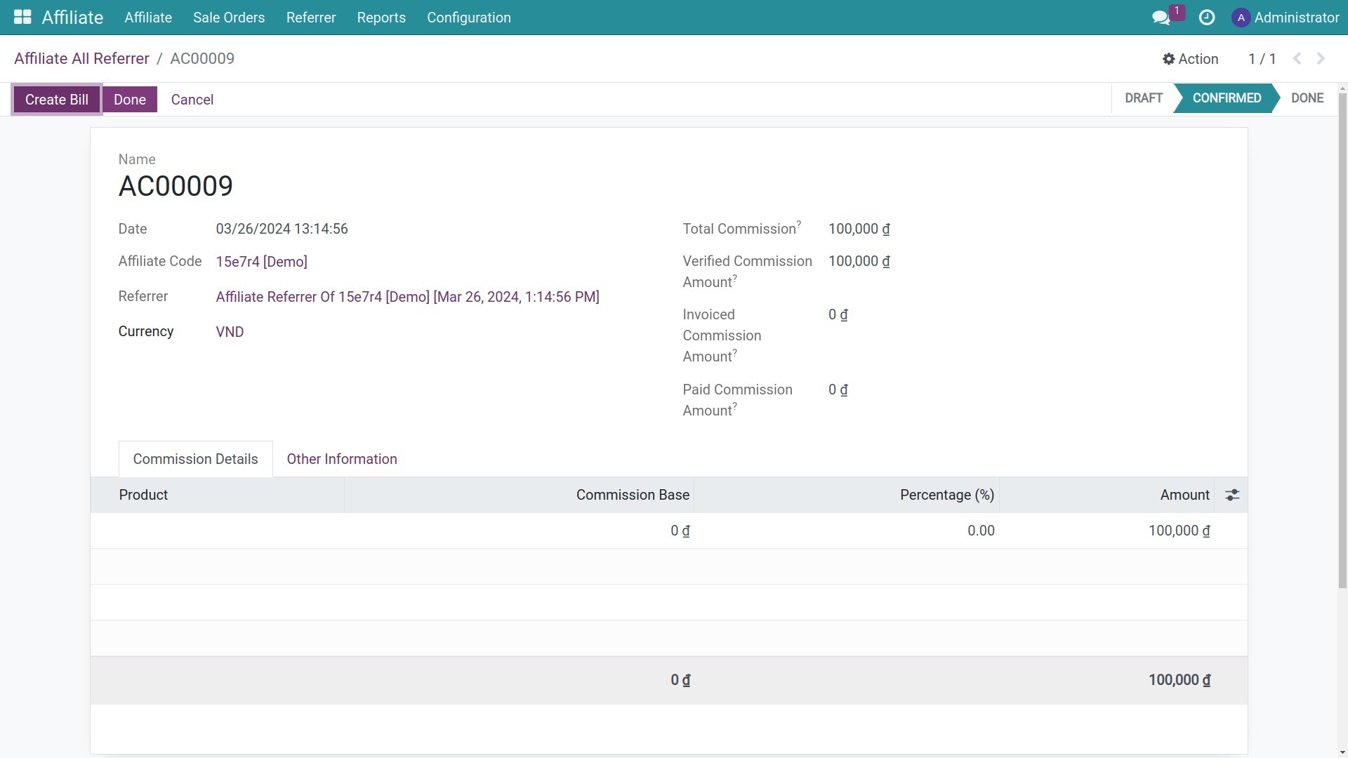 Affiliate commission