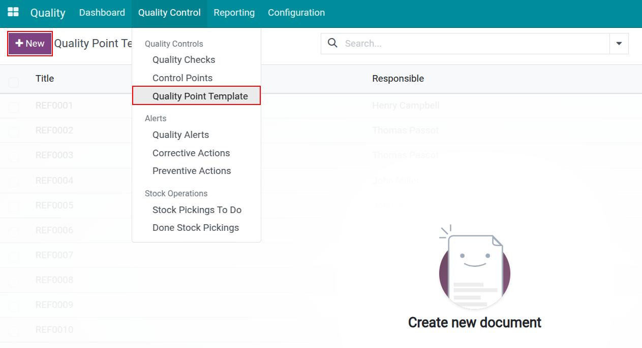 Create a new quality point template Viindoo