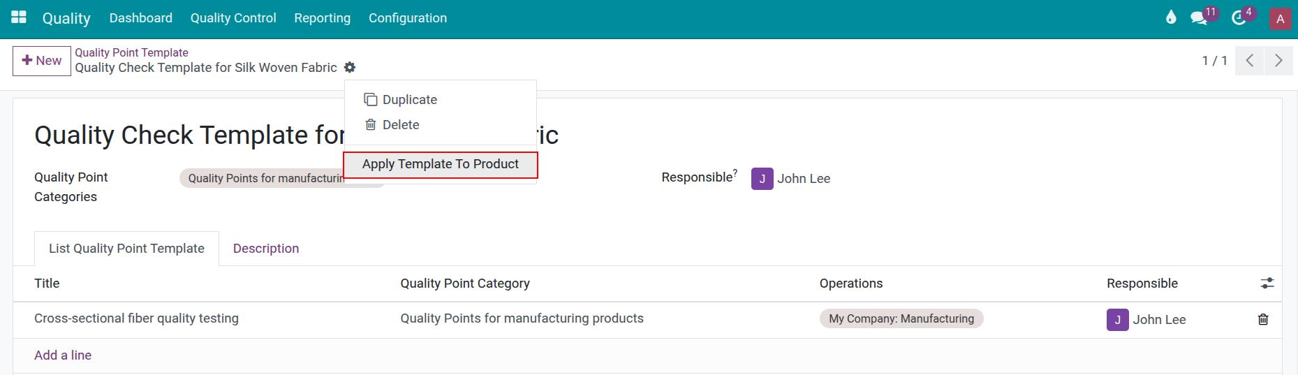 Apply template to product