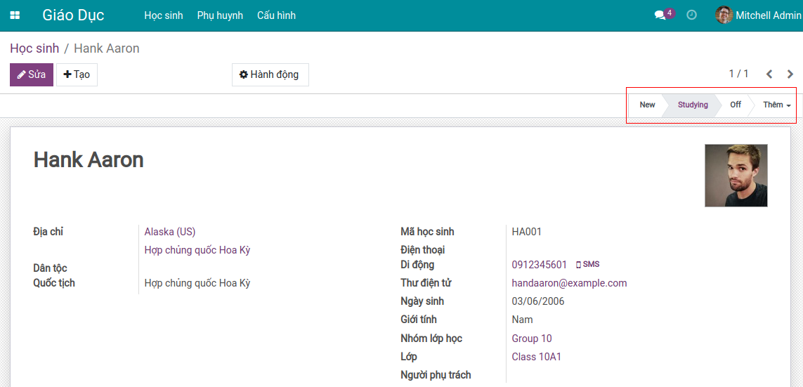 Form view học sinh