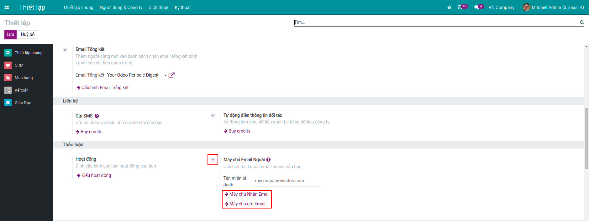 Thiết lập cấu hình máy chủ Email ngoài