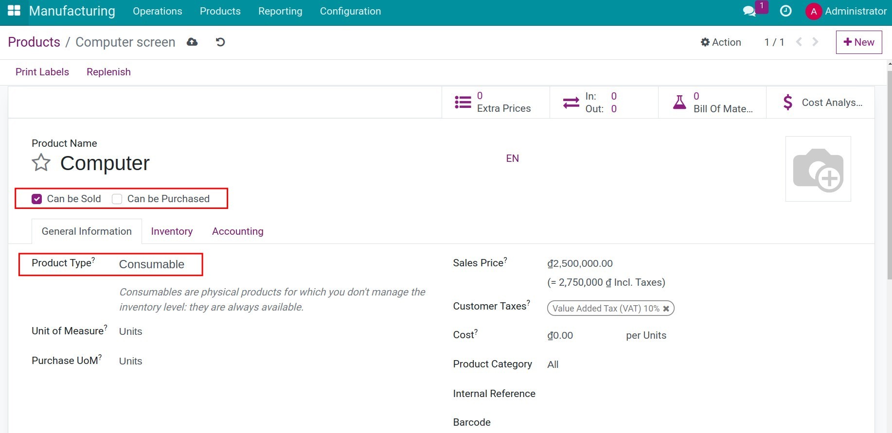 Configure product kit details