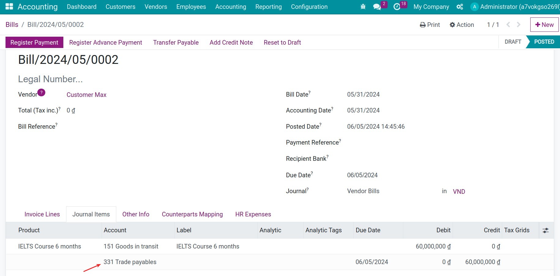 Vendor bills - Viindoo Accounting