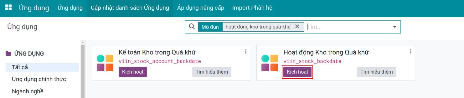 Cài đặt mô-đun Nhập ngày quá khứ cho hoạt động kho trong Viindoo