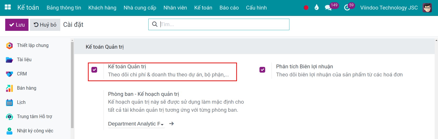 Kích hoạt tính năng phân tích Lợi nhuận