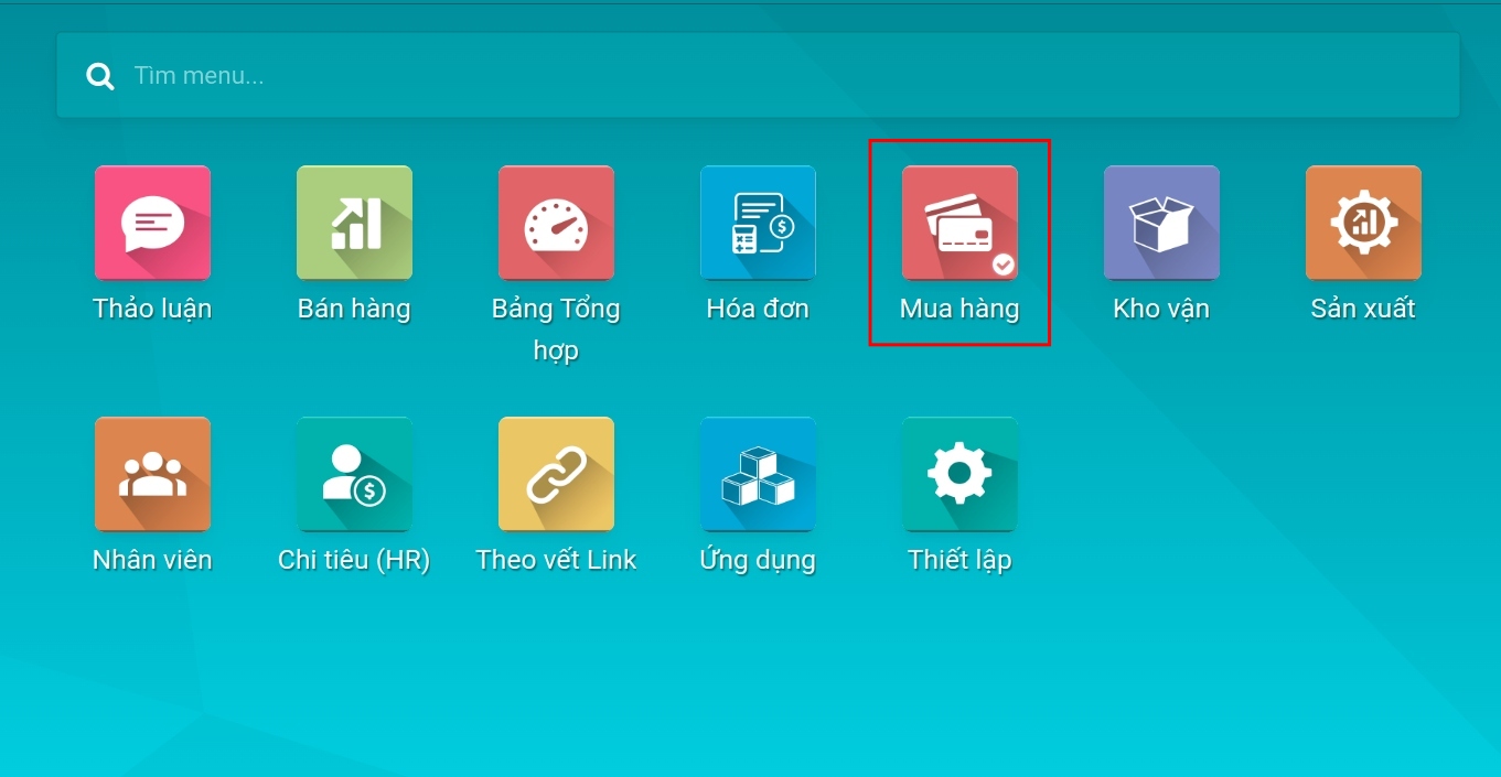 Giao diện tổng quan phần mềm quản lý mua hàng ERP Viindoo