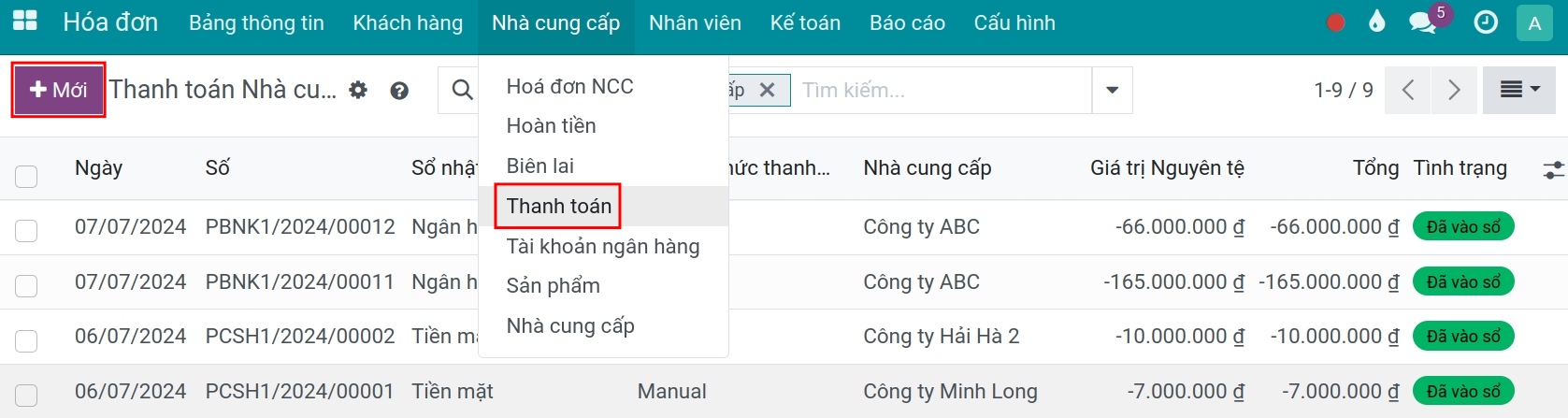 Chuyển nội bộ - Bảng thông tin - Phần mềm kế toán Viindoo