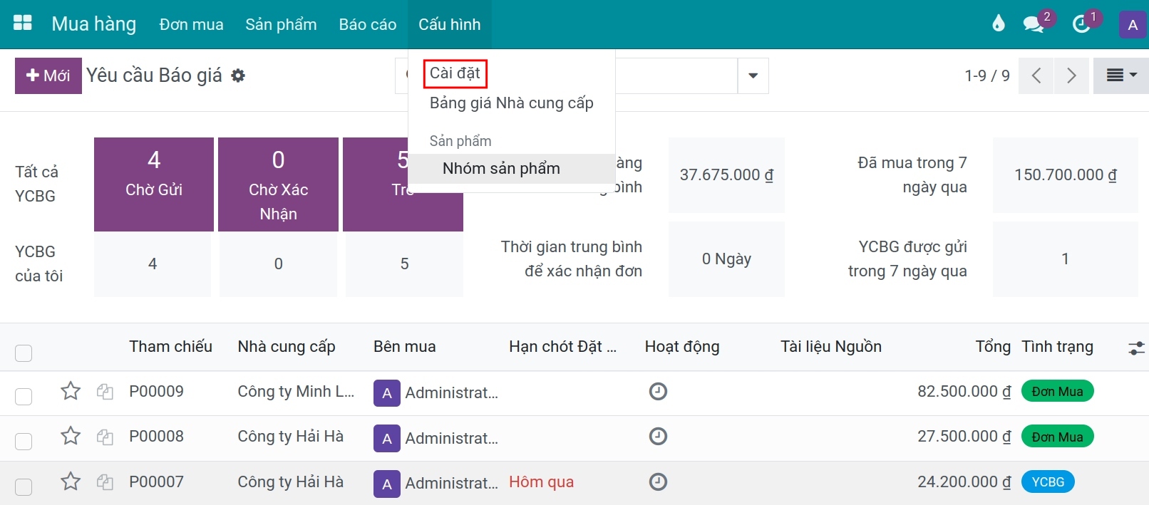 Thiết lập kiểm soát hóa đơn tại phần mềm quản lý mua hàng Viindoo