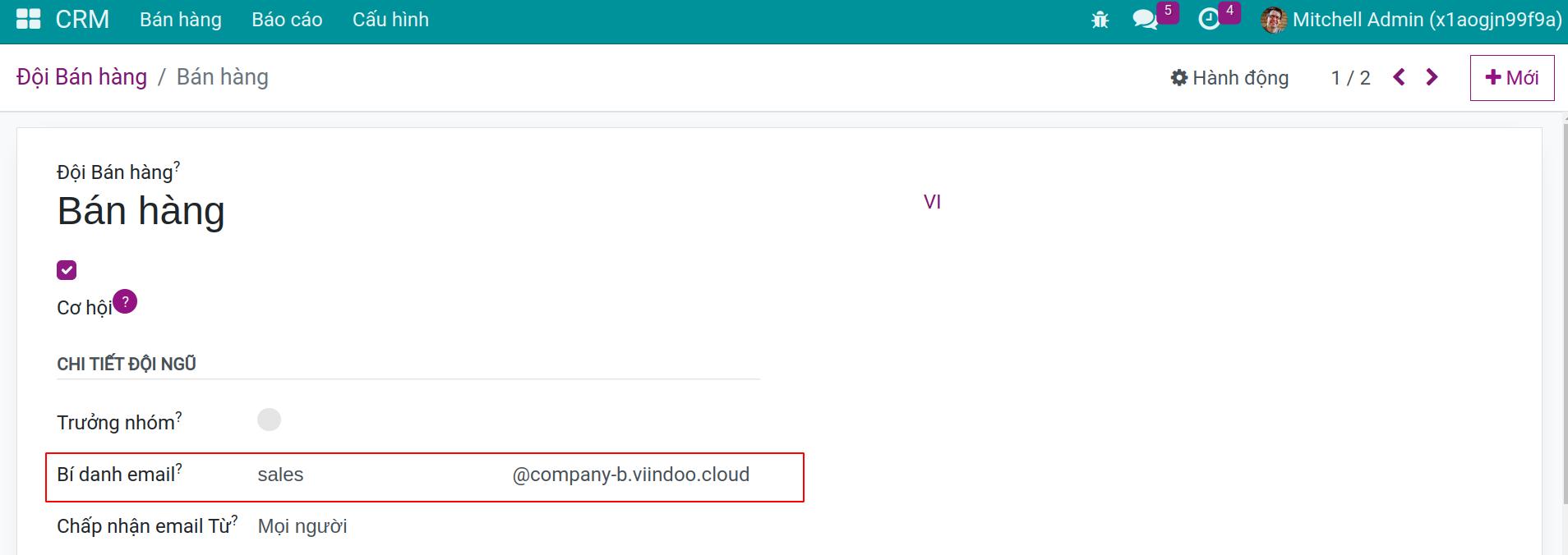 **Thiêt lập email bí danh cho Đội hỗ trợ**