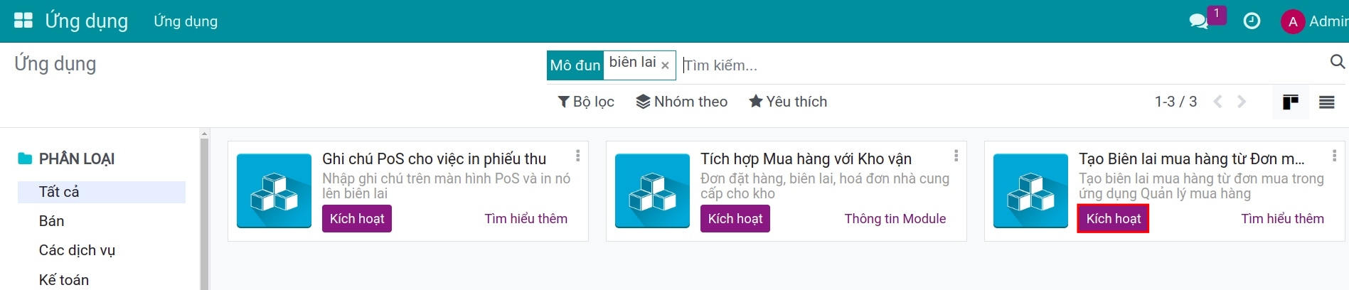 Mô đun Biên lai mua hàng Viindoo