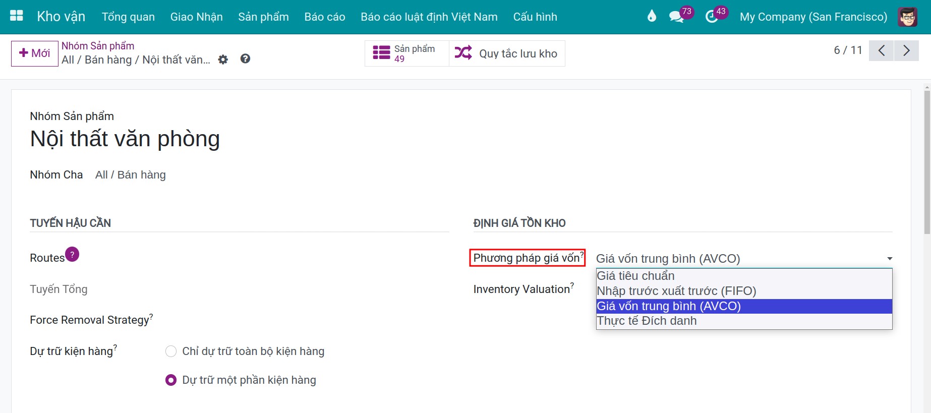 Cấu hình phương pháp giá vốn