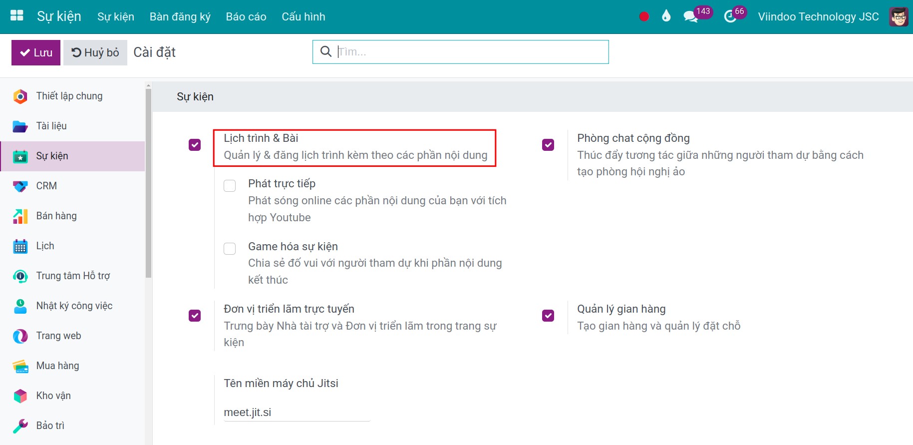 Kích hoạt tính năng quản lý