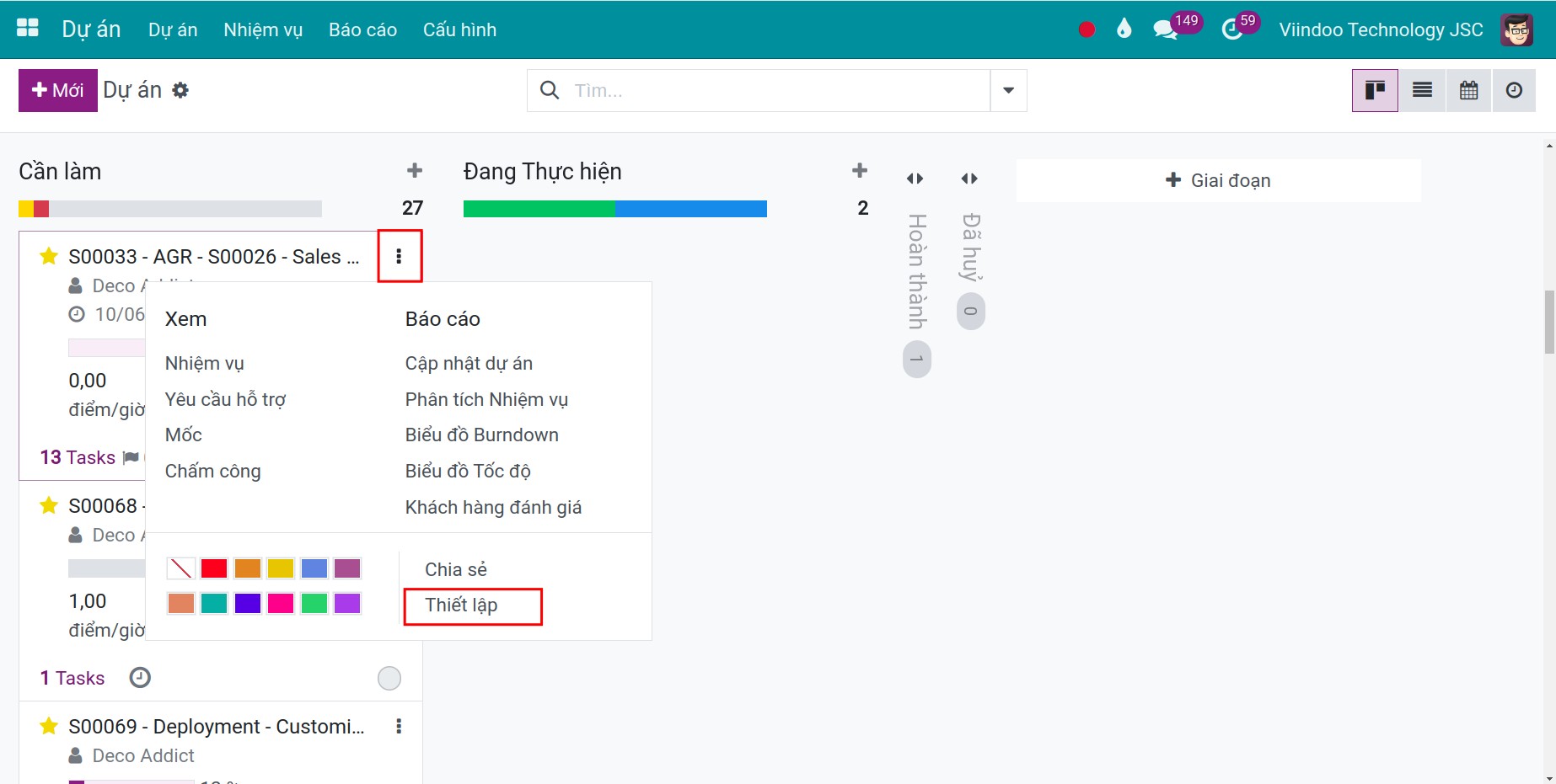 Tài khoản quản trị của dự án