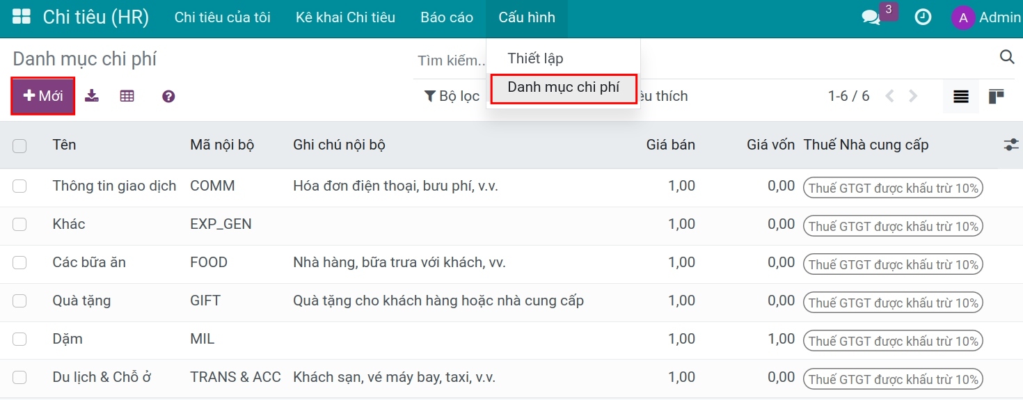 Nhân viên tạo chi tiêu