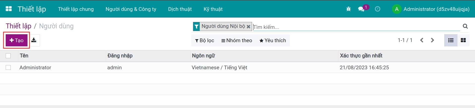 tạo mới tài khoản người dùng
