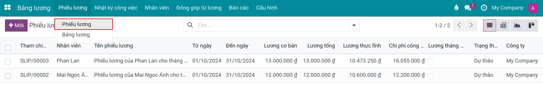 Tạo phiếu lương Viindoo