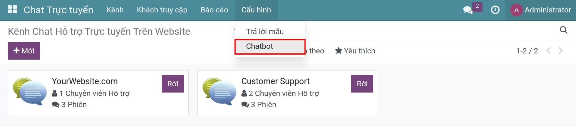 Cấu hình Chat Trực tuyến