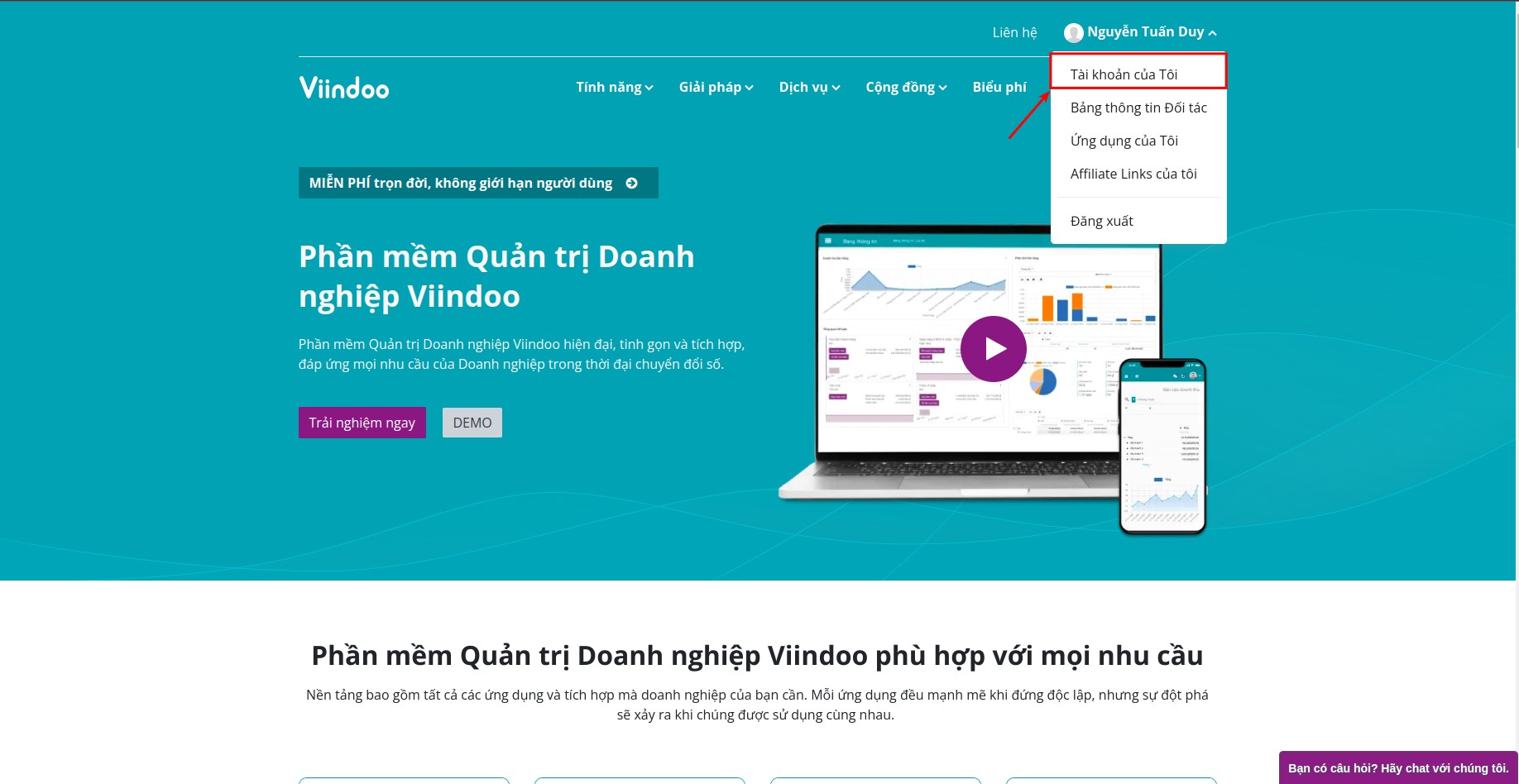 Truy cập vào website Viindoo