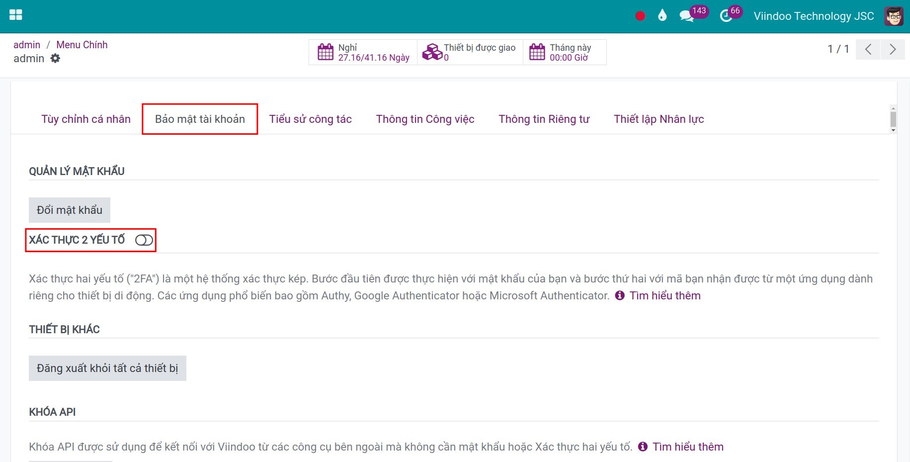 Kích hoạt xác thực hai yếu tố