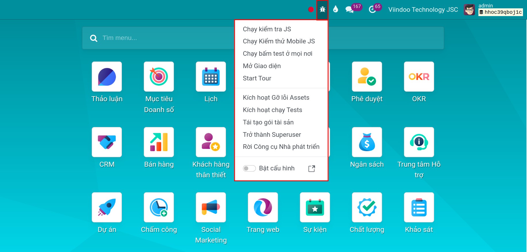Biểu tượng của chế độ debug phần mềm Viindoo
