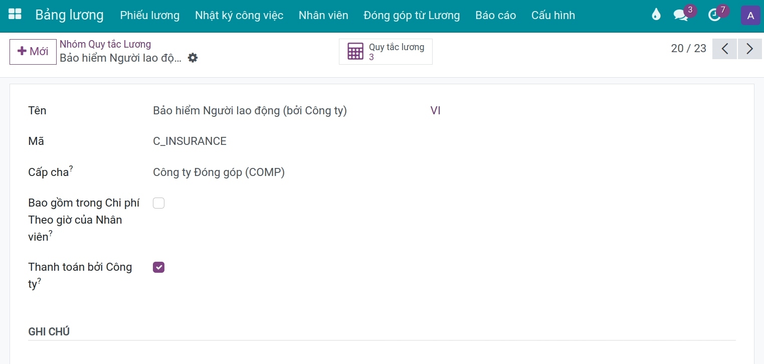Các trường trong bản ghi nhóm quy tắc lương Bảng lương Viindoo