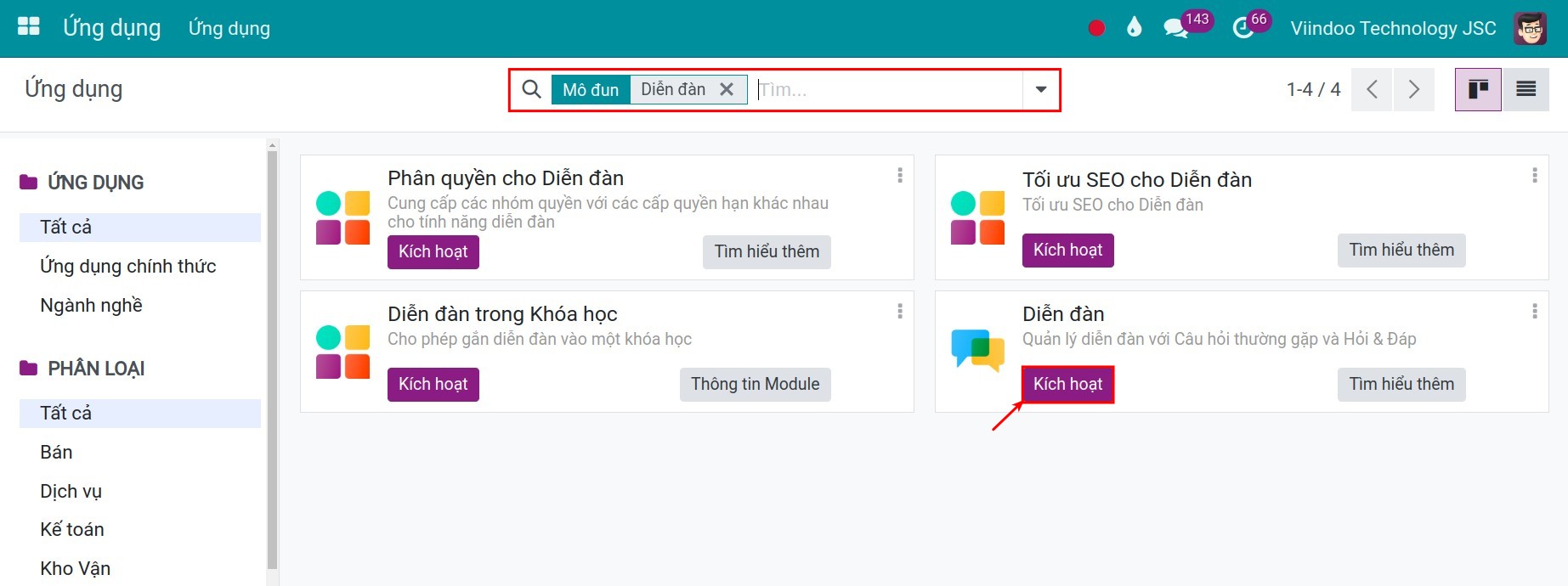 Cài đặt ứng dụng Diễn đàn