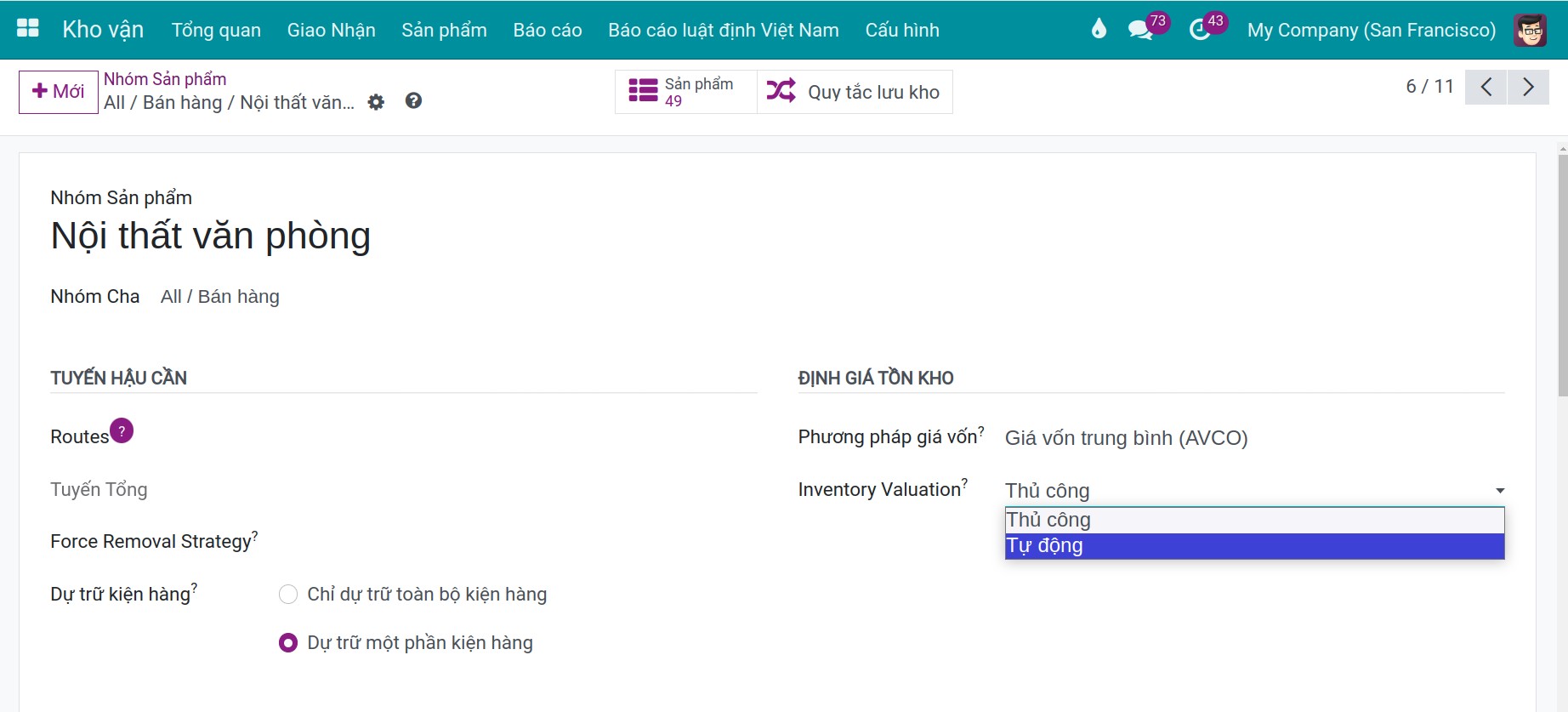 Cấu hình phương pháp Định giá tồn kho