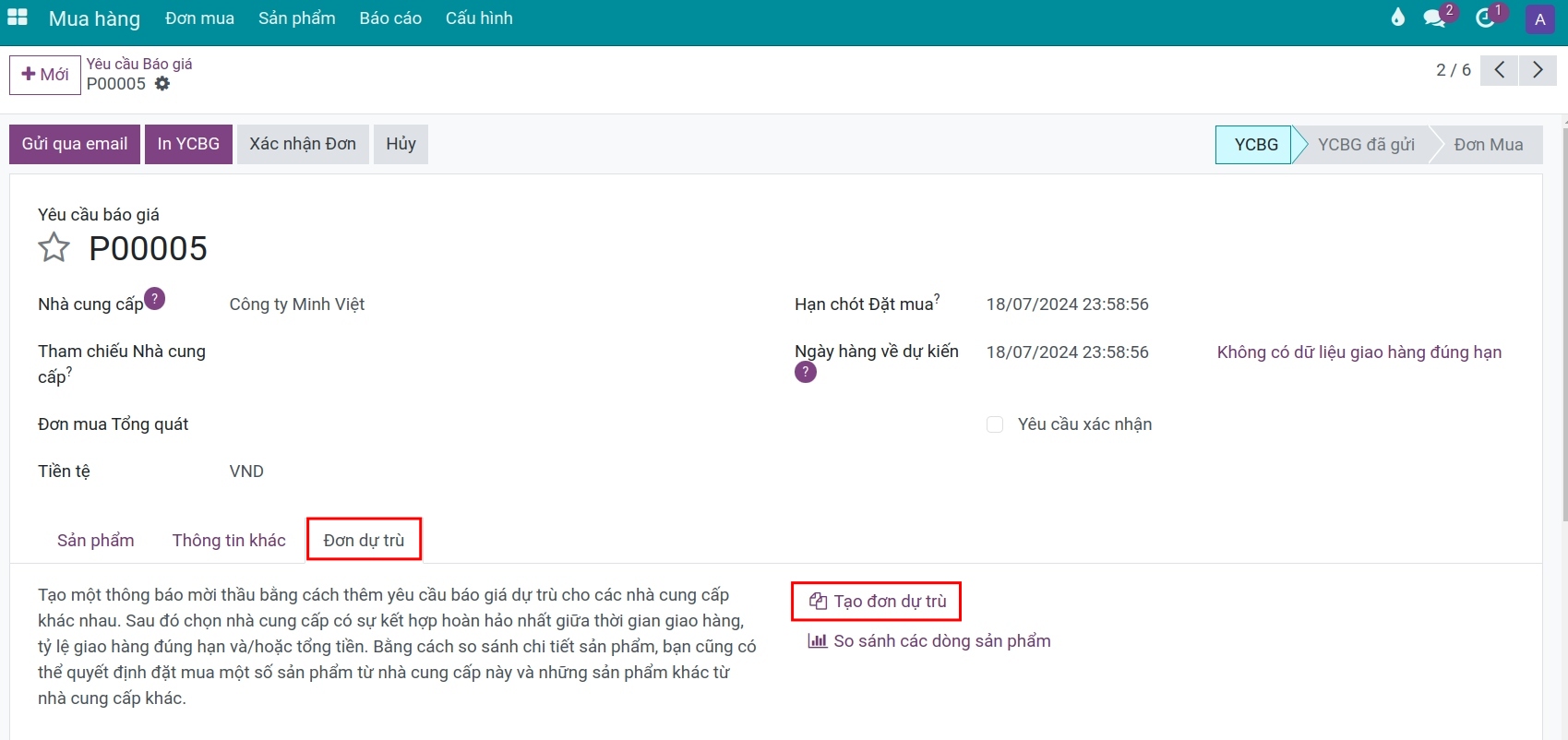 Tạo báo giá dự trù trên ứng dụng Mua hàng của Viindoo