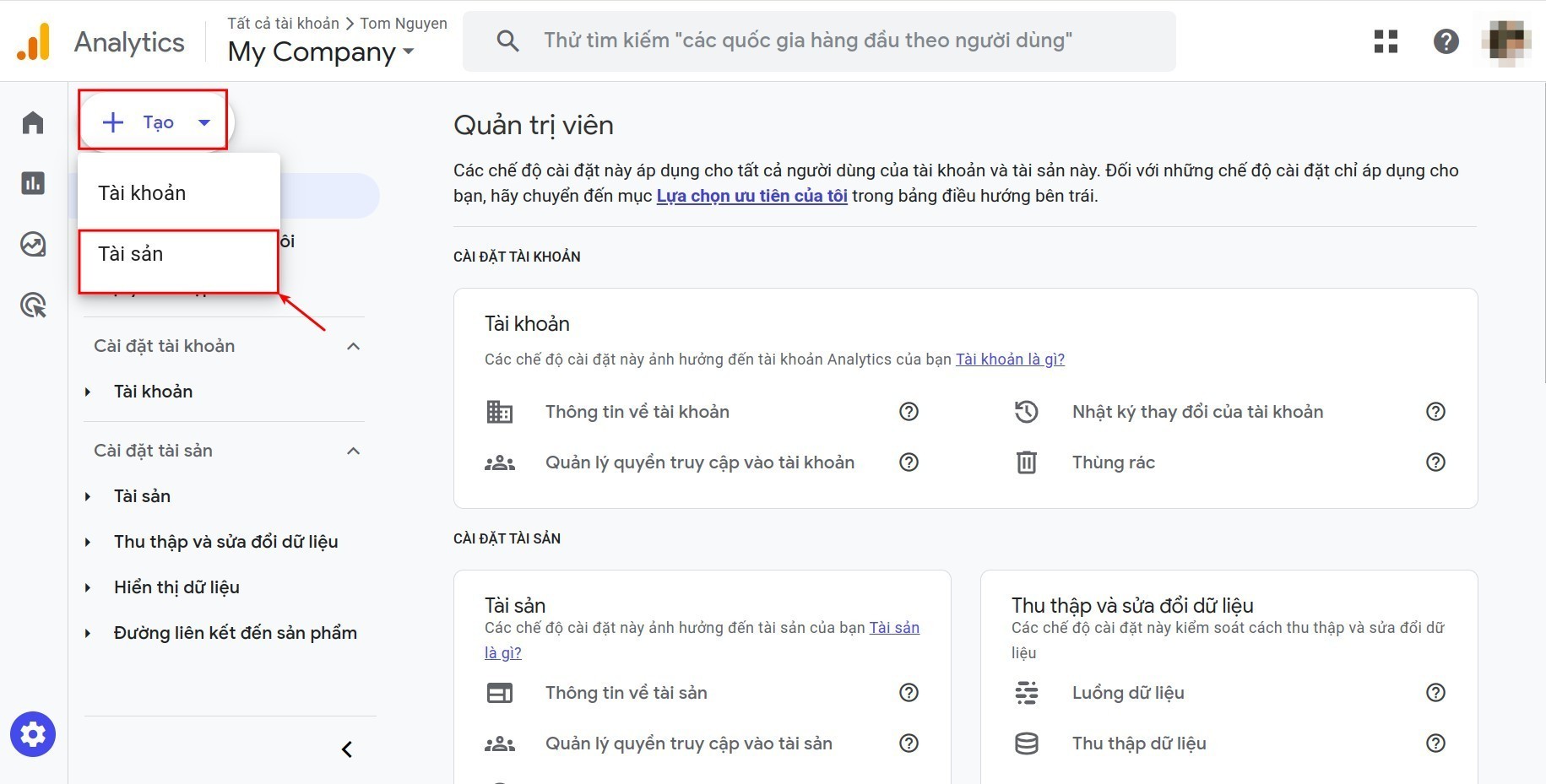 Tạo tài sản