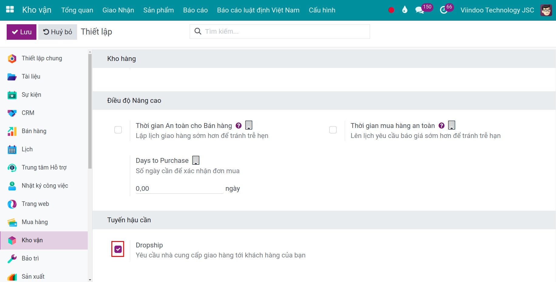 Kích hoạt dropshipping