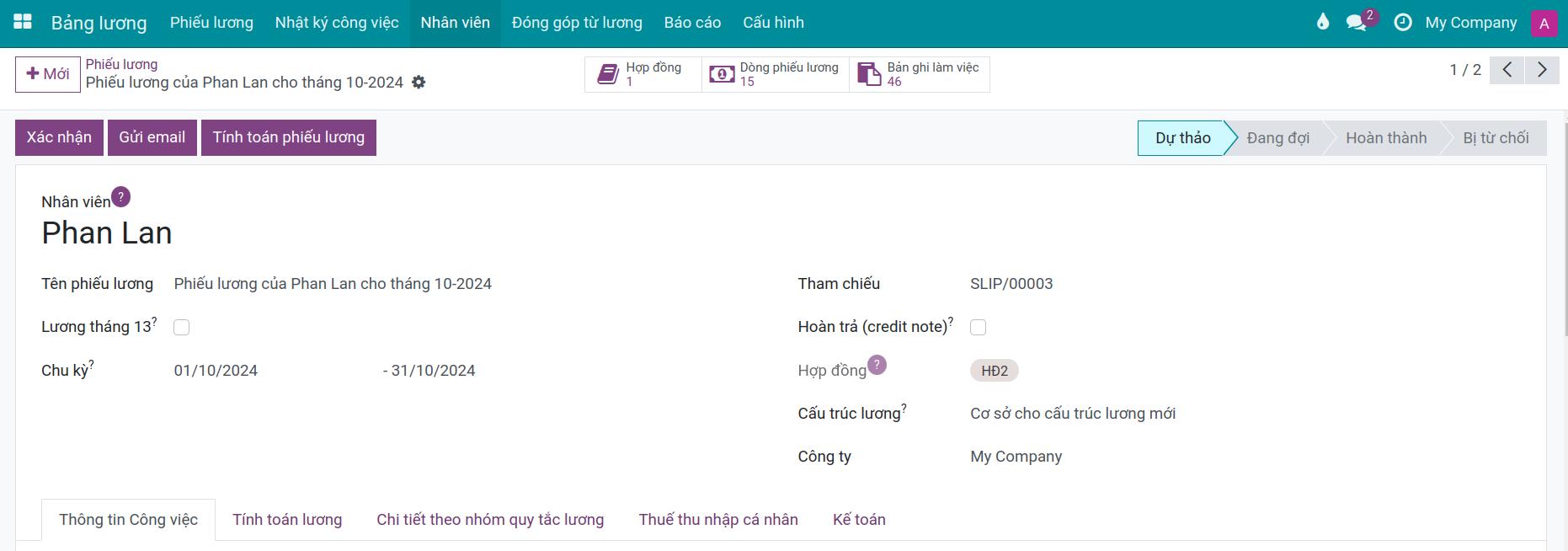 Nhập thông tin chung cho phiếu lương Viindoo