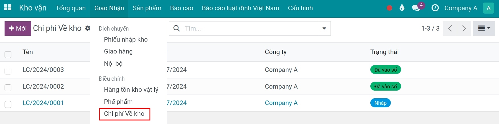 Quản lý chi phí về kho