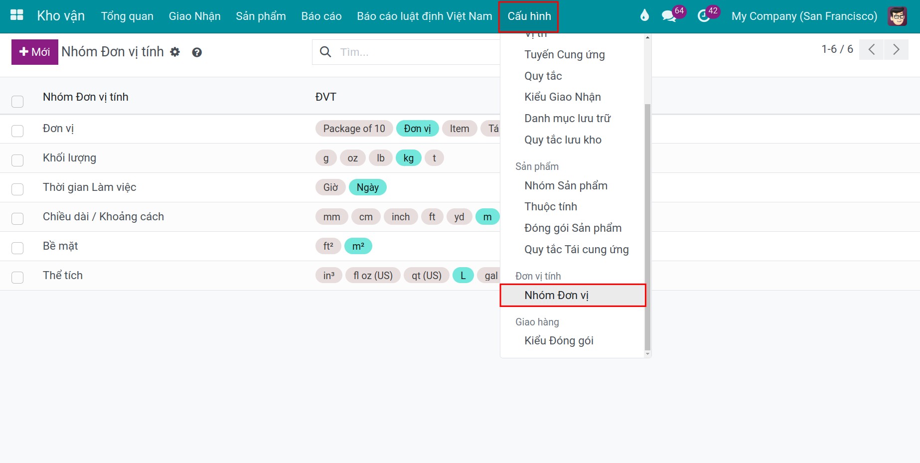 Tạo mới đơn vị tính trong Ứng dụng quản lý Kho vận của Viindoo