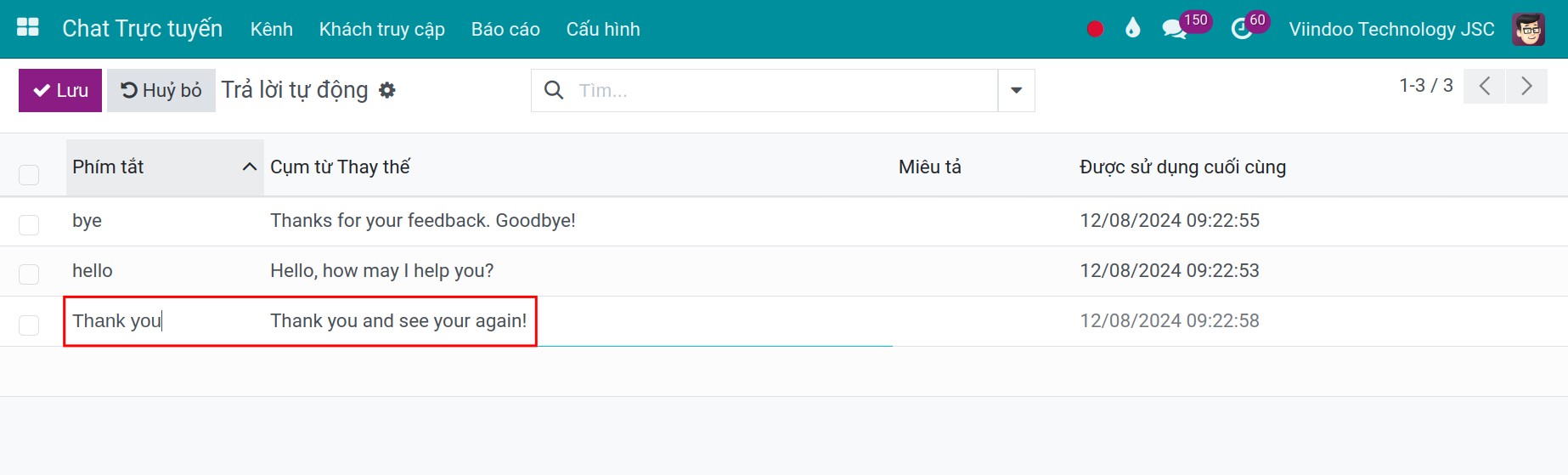Tạo mới câu trả lời mẫu