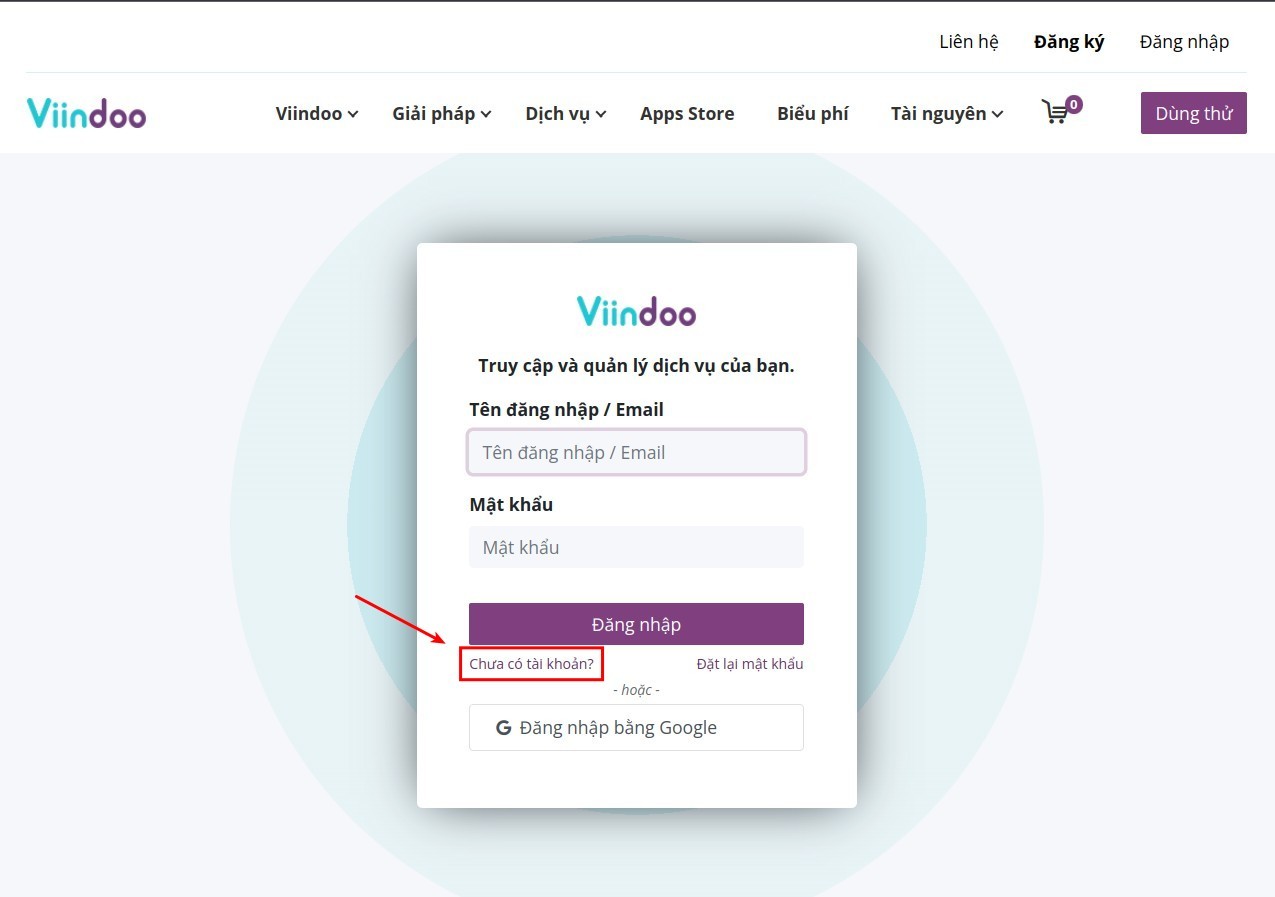 Tạo tài khoản mới từ giao diện Đăng nhập Viindoo