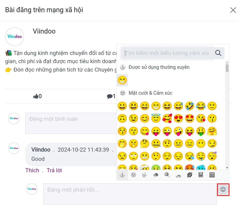Biểu tượng cảm xúc khi trả lời bình luận