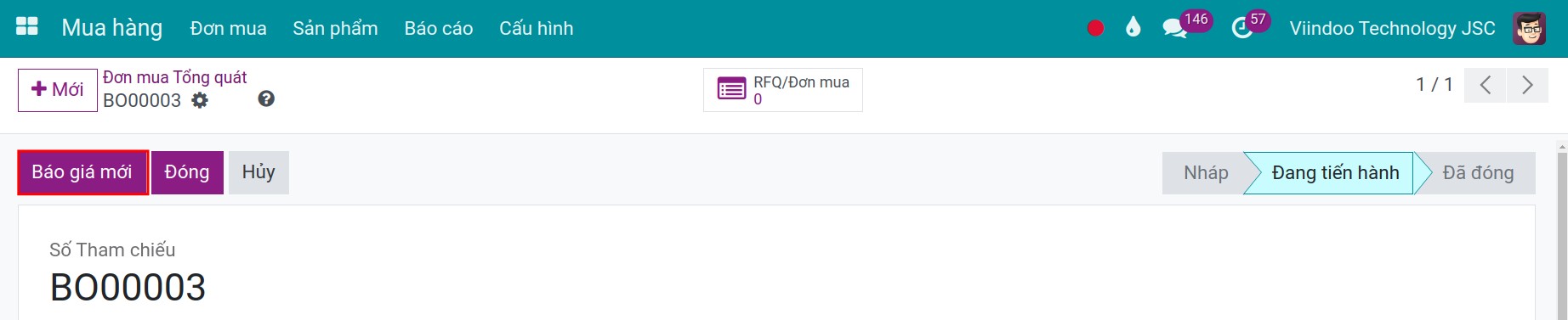 Tạo báo giá từ giao diện Thỏa thuận mua hàng