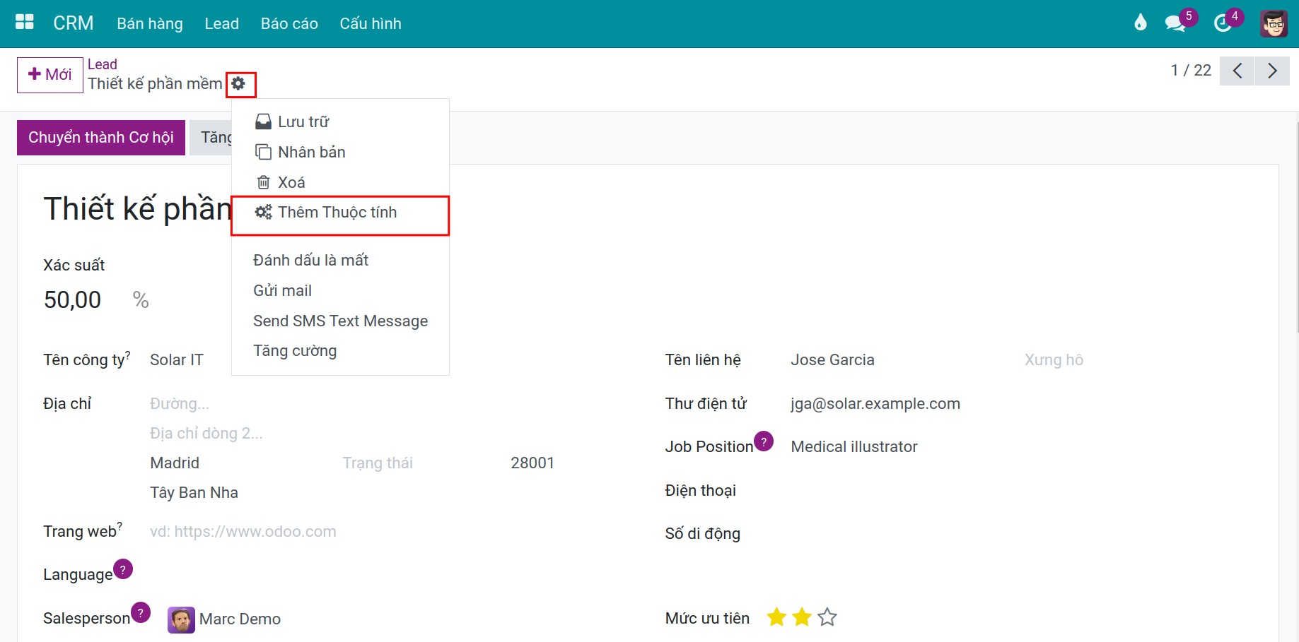 Thông tin cơ bản khách hàng tiềm năng trên phần mềm CRM - Viindoo