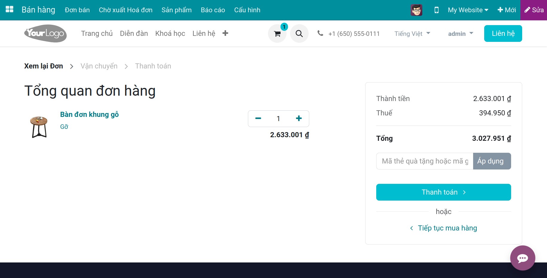 Tạo một đơn hàng trên website